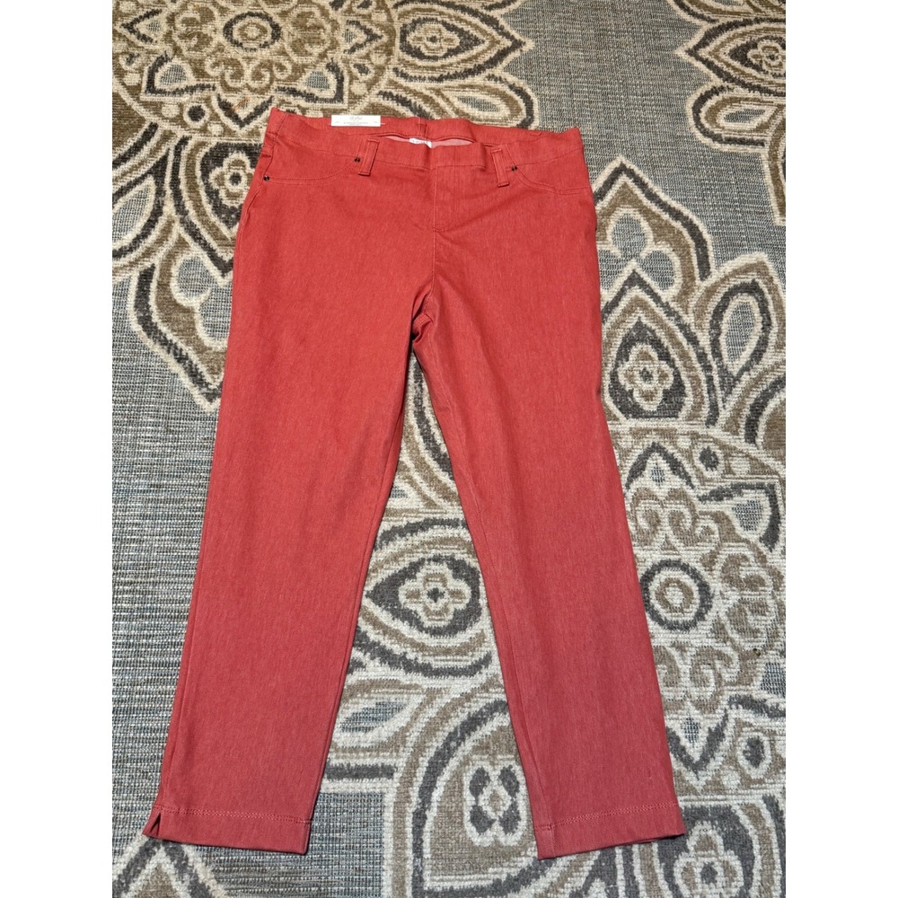 Time and Tru Womens Capri Pants Coral Red Stretch Pull On Size L 12-14 New